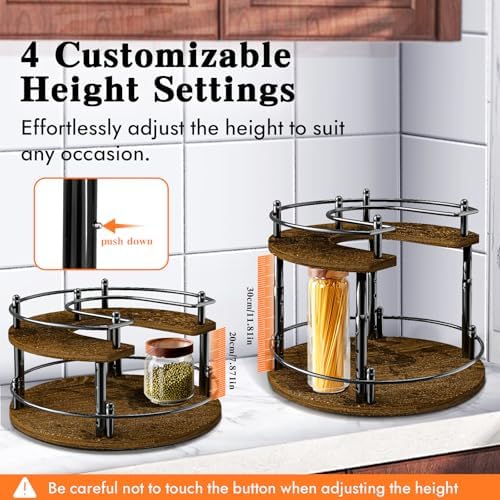 2 Tier Lazy Susan Organizer Turntable for Cabinet U-Shape Spinning Makeup Organizer 11.8" Rotating Spice Rack Height Adj