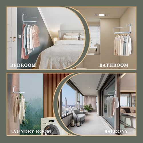 NEWRAIN Chrome Clothes Drying Rack, Wall Mounted Swing Arm Hanger for Laundry Room, Garage, Indoor & Outdoor Use