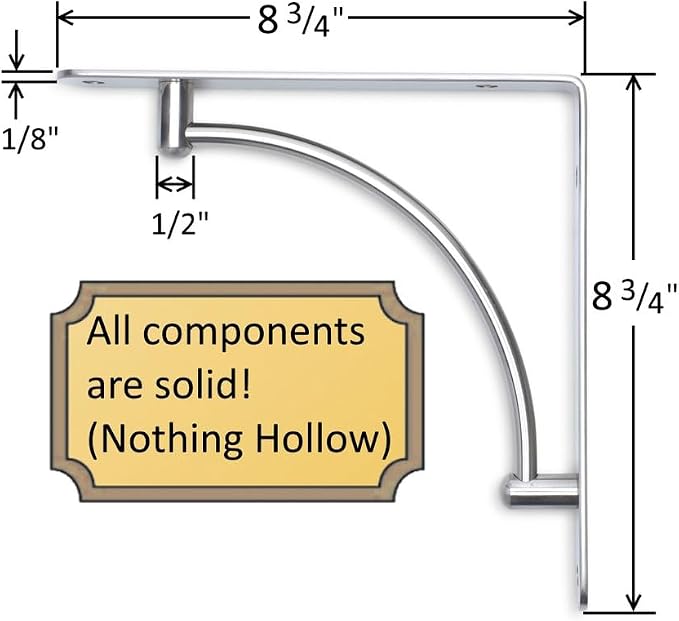 Desunia Decorative Contemporary Shelf Brackets - 8 3/4inches x 8 3/4inches - Satin Nickel - Pair