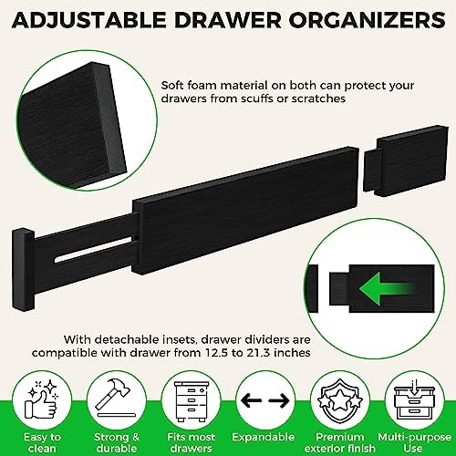 4 Pack Bamboo Drawer Dividers Organizer with Inserts 2.6'' High