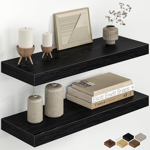 22.5 Inch Floating Shelves for Wall, Rustic Wood Wall Mounted Deep Storage Shelves with Invisible Brackets, Large Decora