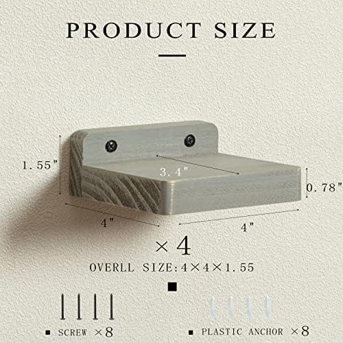 Freezing point Small Floating Shelf for Wall Set of 4 Natural Wood 4Inch Mini Wall Shelves Decor Plant Display Collectib