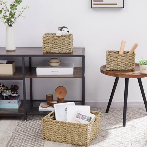 Vagusicc Wicker Basket, Seagrass Wicker Storage Basket with Built-in Handles, Baskets for Organizing, 15'' Large Storage