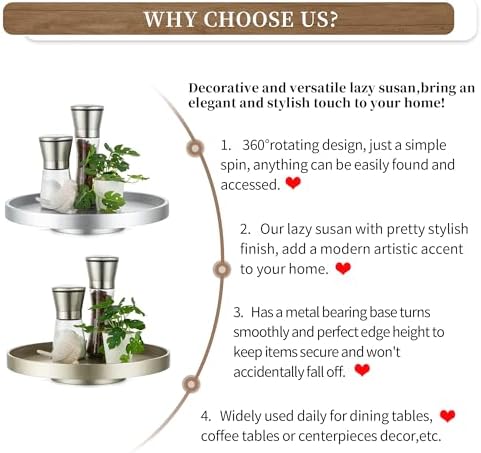 Hanobe Decorative Silver Lazy Susan Table Centerpieces Tray,12"