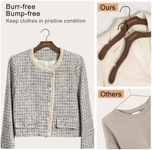 TOPIA HANGER Wooden Hangers for Women, Premium Sweater Hangers No Shoulder Bump, 360° Swivel Hook and Cut Notches Clothes Hangers for Sweater, Coat, Shirts, Hoodies, Dress, 24 Pack Walnut CT85WA