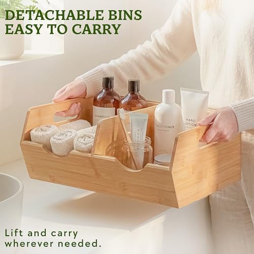 HOMESTEAD Extra Large Bamboo Pantry Storage Bins – 30% Larger, Stackable Potato Onion Storage Bin, Pantry Organizers and