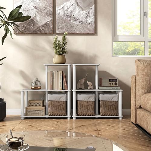 Homes: Inside + Out Apexa Modern 3-Cube Ladder Shelving Units, Collectibles Display Shelves, Easy Assembly Standing Shel