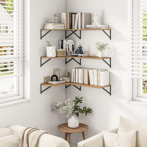 Heimlove 16W x 12D Deep Floating Shelves Set of 3 Oak