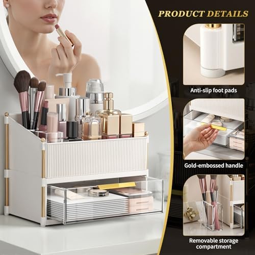 INVSSENE Stackable Makeup Organizer Countertop, Storage Perfume Skincare Cosmetic Lipstick Face Mask Makeup Brush Palett
