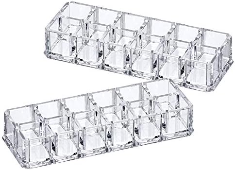 Amazing Abby - Charm - 2-Pack 12-Slot Acrylic Lipstick Organizer, Lipstick Holder, Lip Gloss Holder, Cosmetic Storage Di