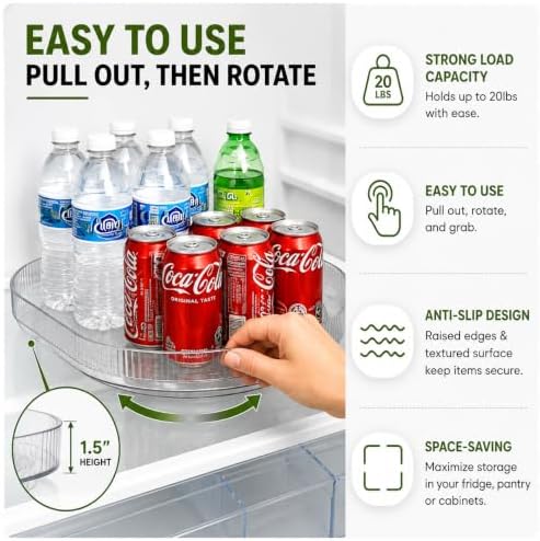 NOSTA Home Rotating Lazy Susan for Refrigerator - Square Lazy Susan - Refrigerator Lazy Susan Organizer - Rotating Fridg