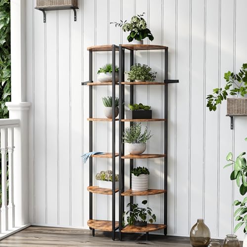 6 Tier Corner Shelf , Tall Corner Shelves stand Ladder Shelf Rustic Brown