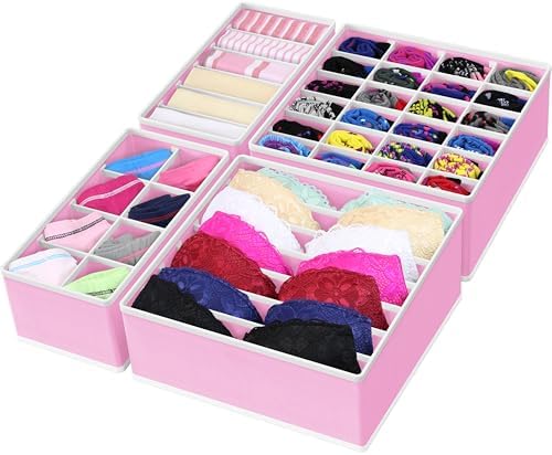 Simple Houseware 4-Pack Drawer Organizer Set for Underwear/Socks/Bra, Pink