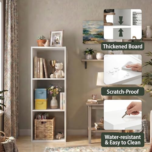 WannabeMyself【Easy Assembly】 3 Cube Storage Organizer with Anti-Tipping Kits,Reversible Open Back Book Shelf, Bookcase f