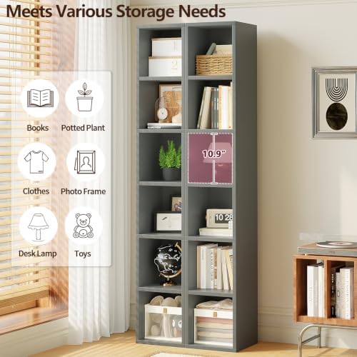 6-Tier Tall Narrow Bookshelf,Slim Bookcase with Open Cubes