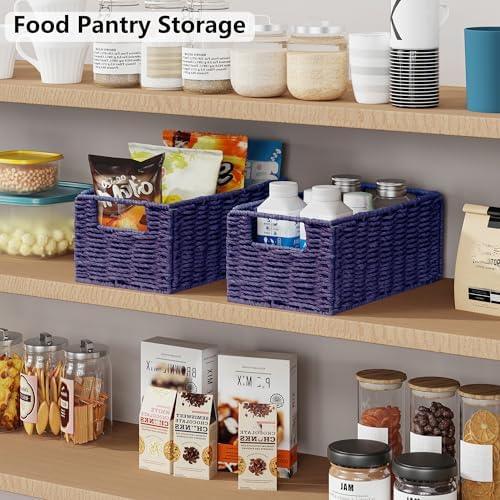 Vagusicc Wicker Storage Basket, Set of 2 Hand-Woven Paper Rope Wicker Basket, Small Storage Baskets for Organizing Toile