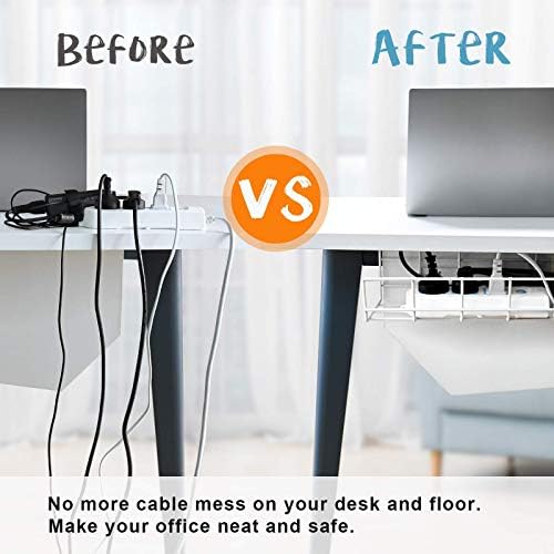 Under Desk Cable Tray - 2 Pack Cable Raceway for Wire Management. Metal Wire Organizer for Office, Studio and Home. Supe