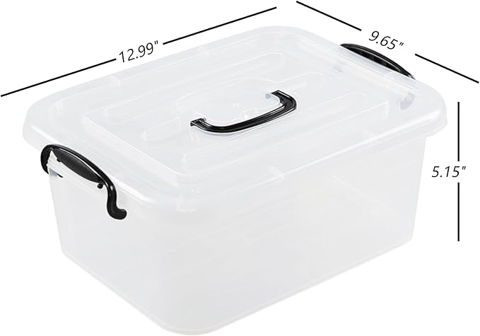 Quickquick 8 L Plastic Latching Box with Handle, Clear Storage Bins, 2-Pack | Stackable Latch Container Tote with Lid