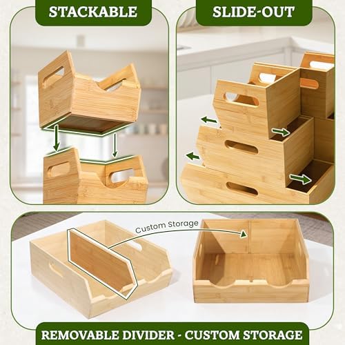 HOMESTEAD 3-Tier Bamboo Pantry Storage Bins – Stackable Potato & Onion Storage Bin with Handles, Fruit Basket & Produce 
