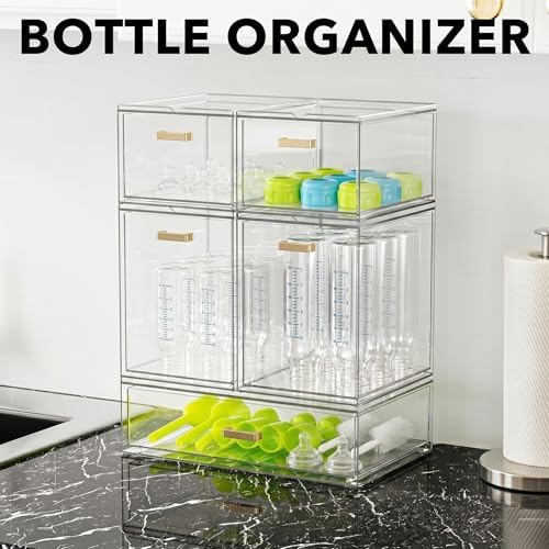 LALOBLUE Stackable Clear Acrylic Drawer Baby Bottle Makeup Organizer