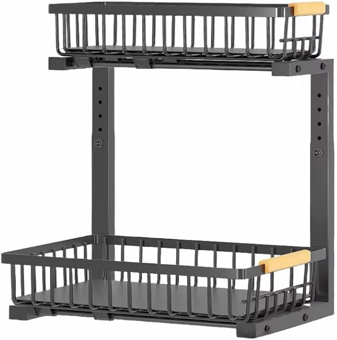 Adjustable Under Sink Organizer, 2-Tier Heavy Duty Metal Storage Rack for Kitchen & Bathroom