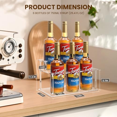 IEEK Coffee Syrup Rack Organizer 2-Tier 6 Syrup Bottles Holder Stand for Coffee Bar,Clear Acrylic Bottle Storage Shelf W