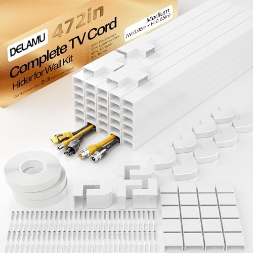 Delamu TV Cord Hider Wall, 472in Cable Hider, Cord Covers for 2-3 Wires on Wall, Paintable Wire Hiders Wire Covers for T