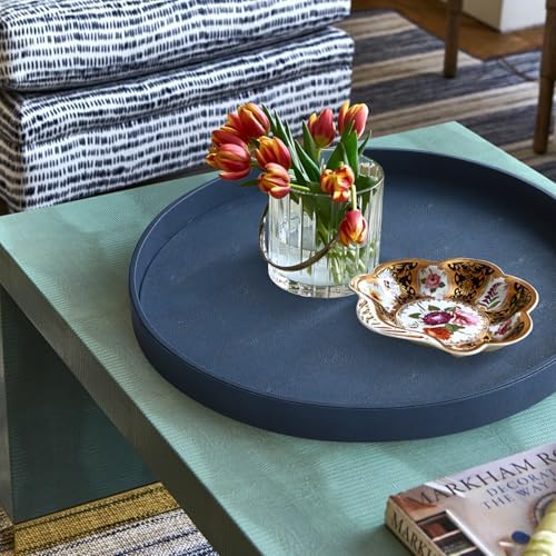 HofferRuffer Large Round Serving Tray 24'', Elegant Faux Leather Circle Ottoman Table Tray, Serve Tea Coffee Breakfast i