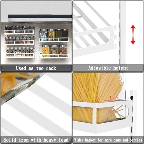 X-cosrack Wall Mount Spice Rack Organizer 5 Tier Height-Adjustable Hanging Spice Shelf Storage for Kitchen Pantry Cabine