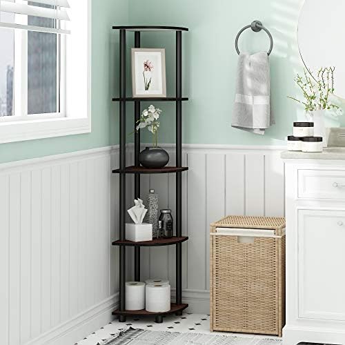 Furinno TURN-N-TUBE Corner Shelf Set of 2, 5-Tier Corner Bookshelf, Open Storage Shelves, for Organization and Storage, 