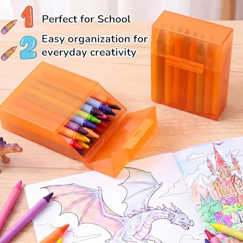 Clabby 4 Pcs Clear Plastic Crayon Boxes Hold 24 Count, Orange