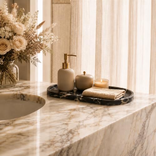 Natural Black Marble Bathroom Tray, 12 x 6 in, Vanity Tray