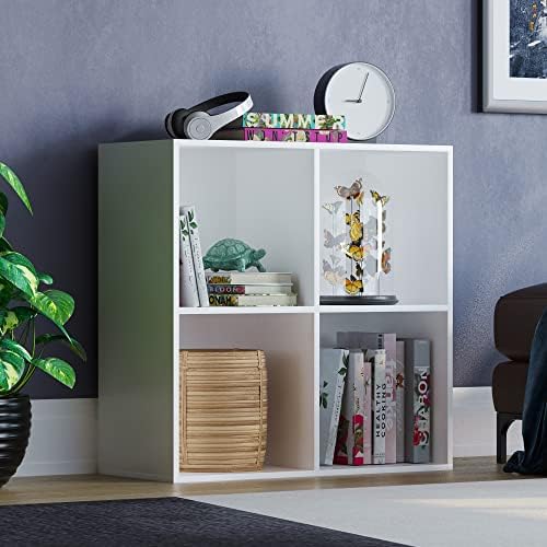Vida Designs Durham Cube Bookcase Storage Organiser Living Room Bookcase Home Office Furniture (4 Cubes, White)