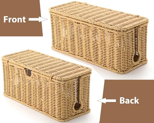 ZhiYo Rattan Cable Management Box, Brown Cord Organizer, 12.5" x 5" x 5.2"