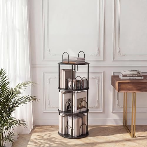 3 Tier Rotating Bookshelf, 360° Spinning Bookshelf Tower, Narrow Corner Book Shelf, Revolving Bookcase Corner Tall Book 