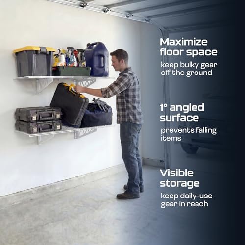 MonsterRax 18x48 White Garage Wall Shelf 2-Pack, 500lb, Hammertone