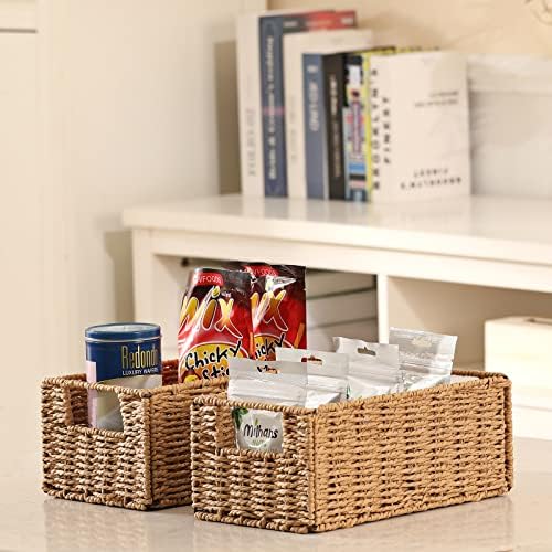 Vagusicc Wicker Storage Basket, Set of 2 Hand-Woven Paper Rope Wicker Basket, Small Storage Baskets for Organizing Toile