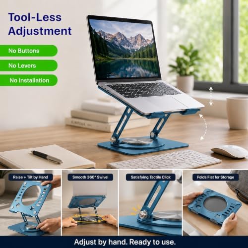 Uncaged Ergonomics Laptop Stand for Desk Riser/360° Swivel (Ocean Blue)