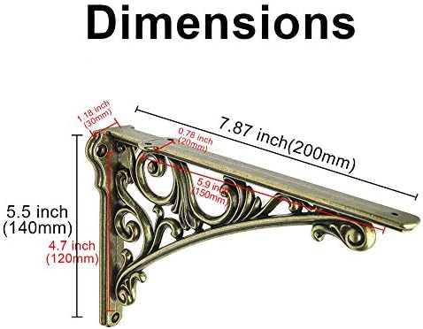 HARPOON 8 Inch Shelf Brackets 2 Pack Heavy Duty Wall Bracket Baroque Kitchen Decorative Rack Shelves Antique Brass