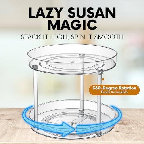 Clear Lazy Susan Turntable Organizer, Rotating Spice Rack Kitchen Pantry Organization and Storage, Medicine Cabinet Orga