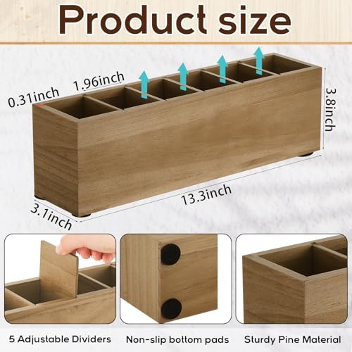 Jetec Wooden Pencil Pen Holder for Desk, Wood Color, 6 Compartments