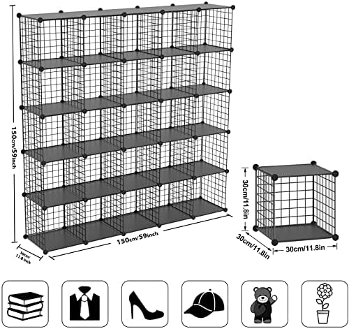 Wire Cube Storage Organizer, 25-Cube Metal Storage Shelves Bookshelf, Stackable Modular Closet Organizer for Bedroom Liv
