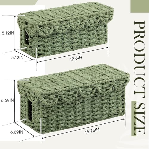 Patelai 2 Pack Scalloped Cable Management Box, Paper Rope, Green Color