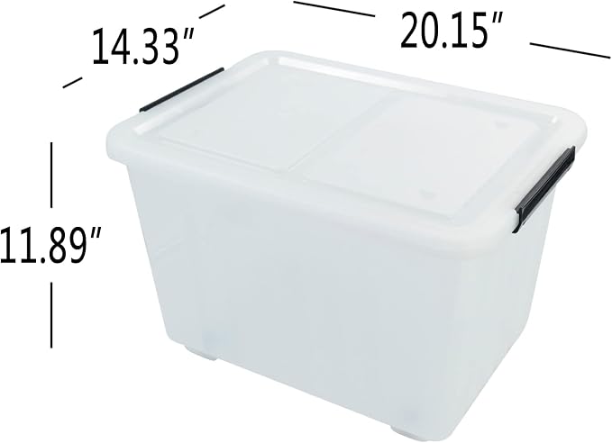 4-pack 50 Quarts Large Clear Plastic Storage Boxes with Wheels