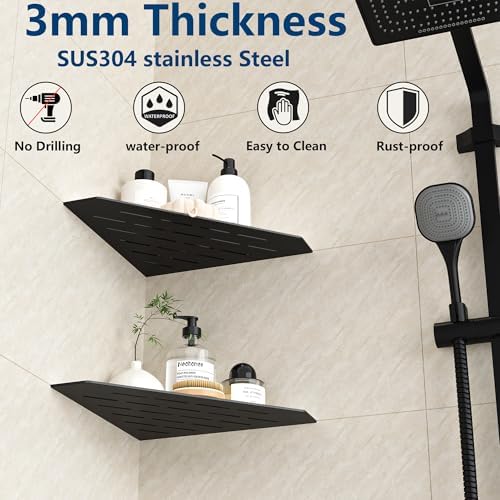 Matte Black 10 Inch Corner Shower Shelf with Slot Design, 2 Pack