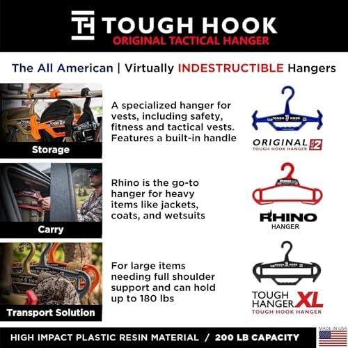 Rhino Tough Hook Heavy Duty Clothes Hangers, USA-Made, Body Armor, 1 Black