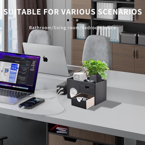 Square Tissue Box Cover with Drawers,Tissue Box Holder with Storage Tray,​ Makeup Organizer and Desk Organizer,Tissue Ho