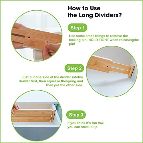 ANTOWIN Bamboo Drawer Dividers Organizers, Drawer Separators Splitter,13-17 inches Long Adjustable Spring-loaded Organiz