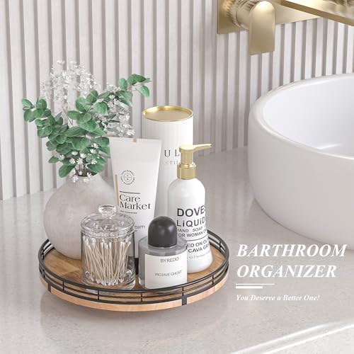 AMH 10-Inch Farmhouse Oak Lazy Susan Organizer for Cabinet