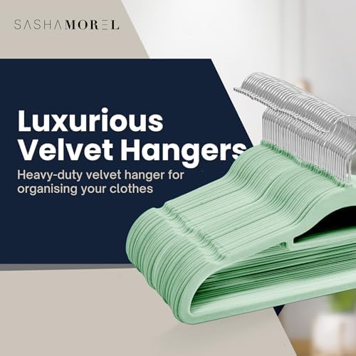 50 Pack Velvet Hangers | Non Slip Velvet Hangers for Clothes with Tie Organisers | Space Saving Hangers and 360° Swivel Hooks Wardrobe Storage Organiser